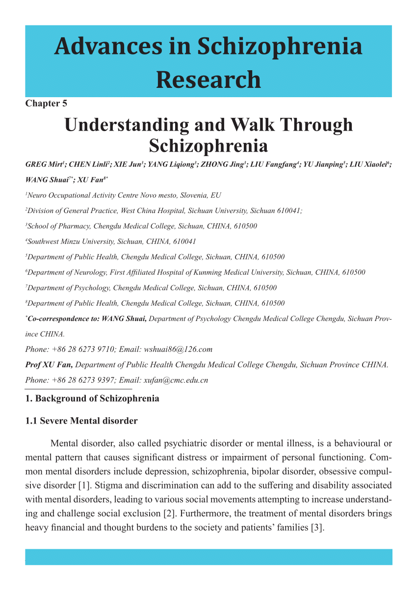 (PDF) Understanding and Walk Through Schizophrenia Advances in