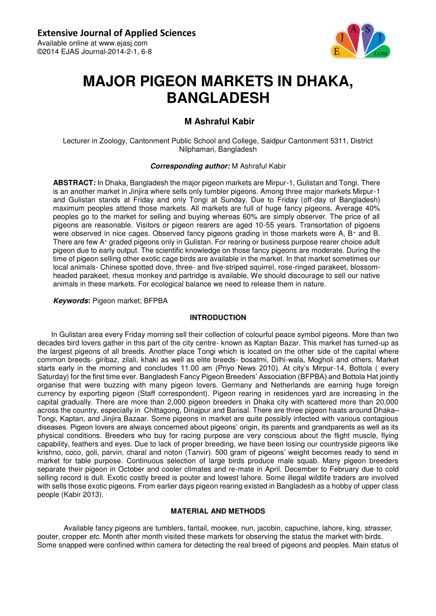 PDF) MAJOR PIGEON MARKETS IN DHAKA, BANGLADESH