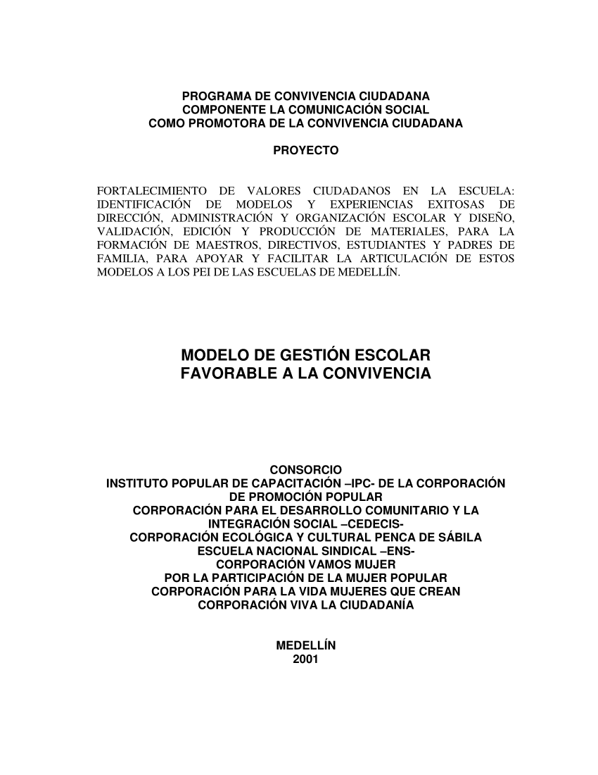 PDF) Modelo de gestión escolar favorable a la convivencia