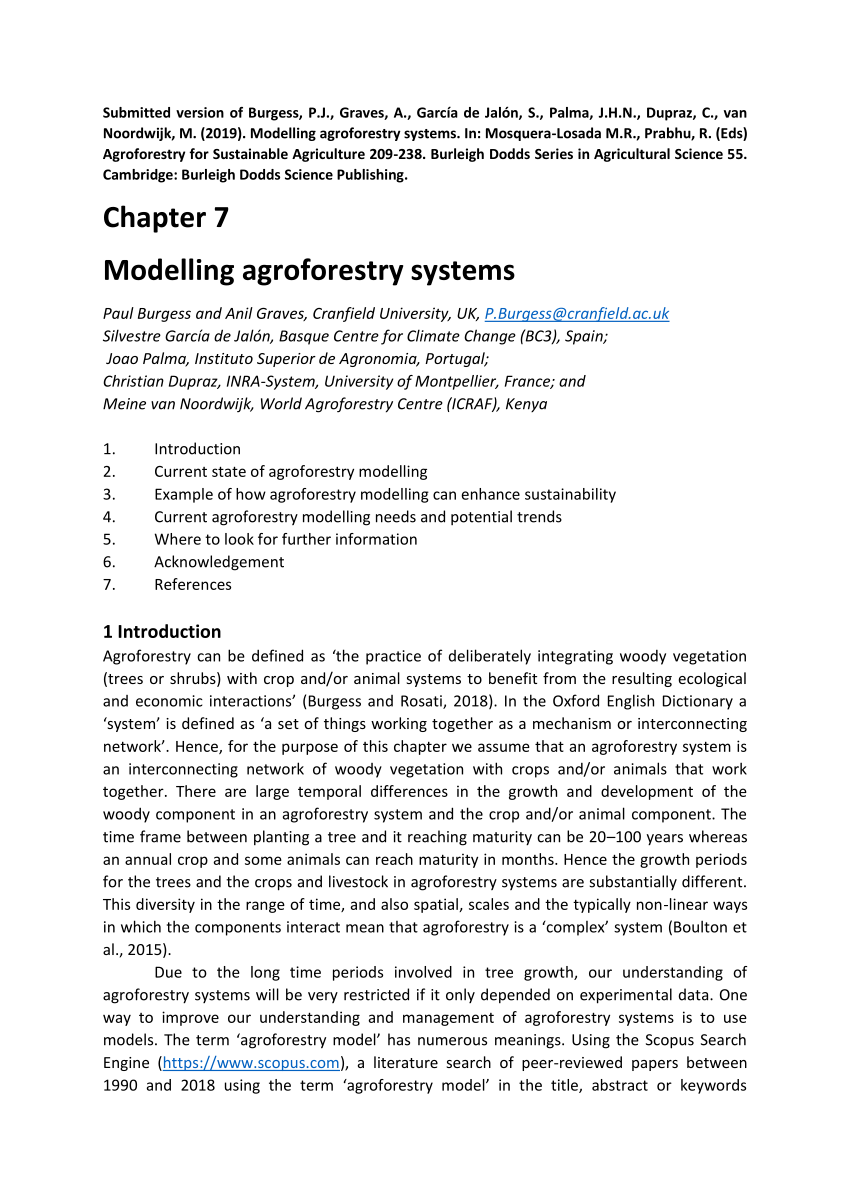 Pdf Modelling Agroforestry Systems