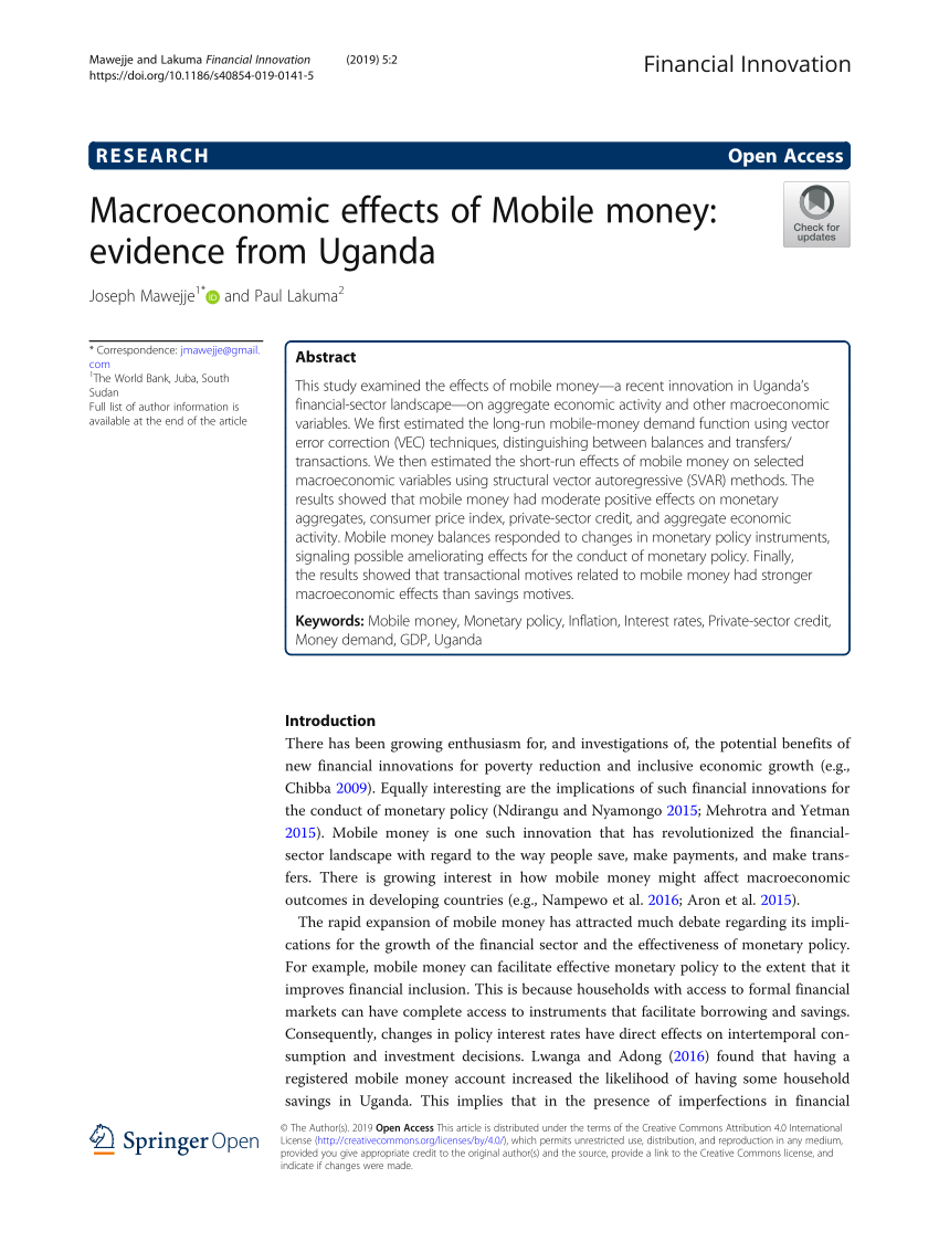 Macroeconomic effects of Mobile money: evidence from Uganda