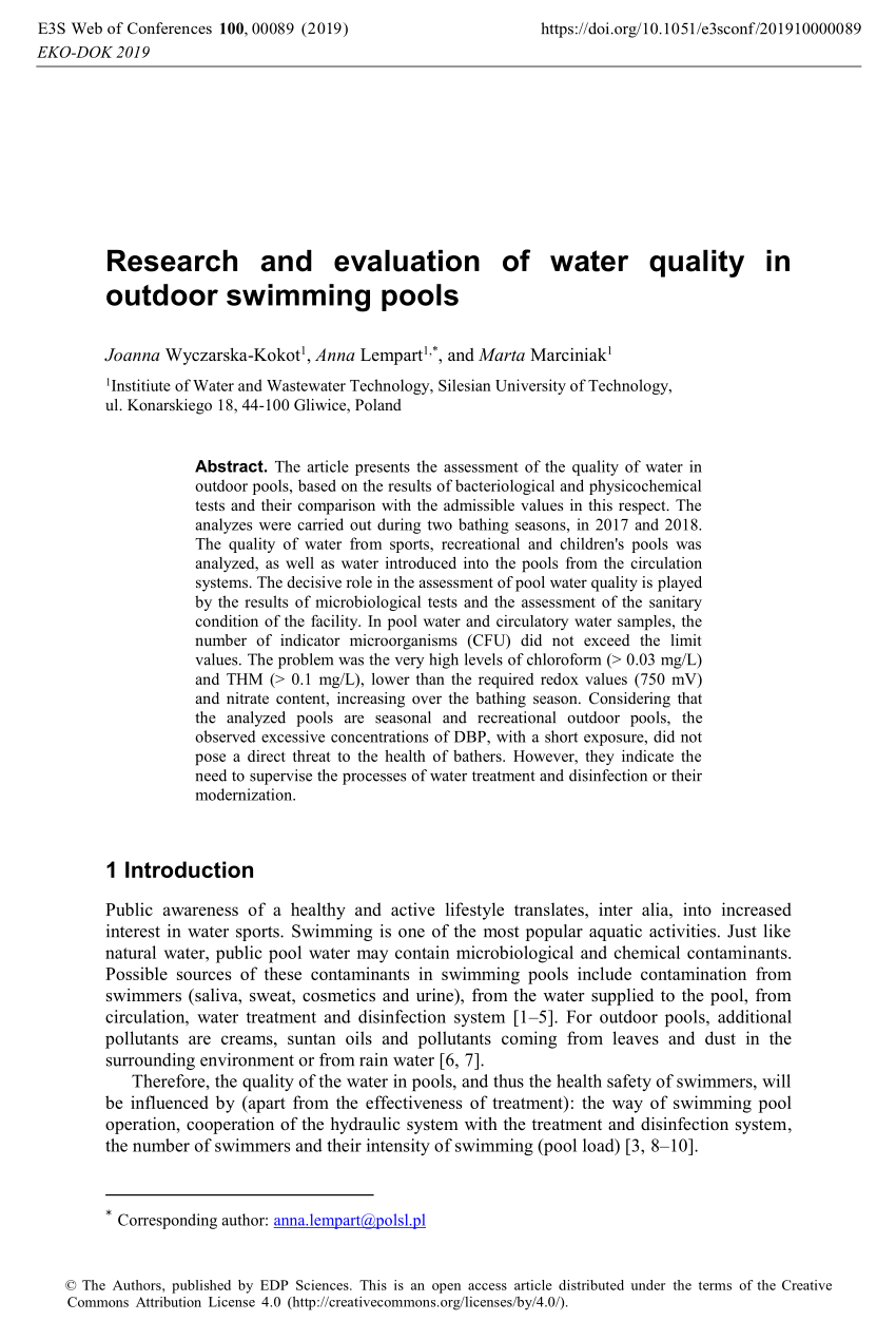 literature review on swimming pool water