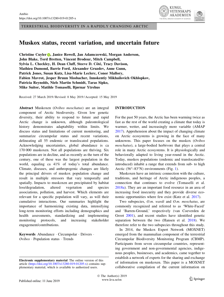 PDF) Muskox status, recent variation, and uncertain future