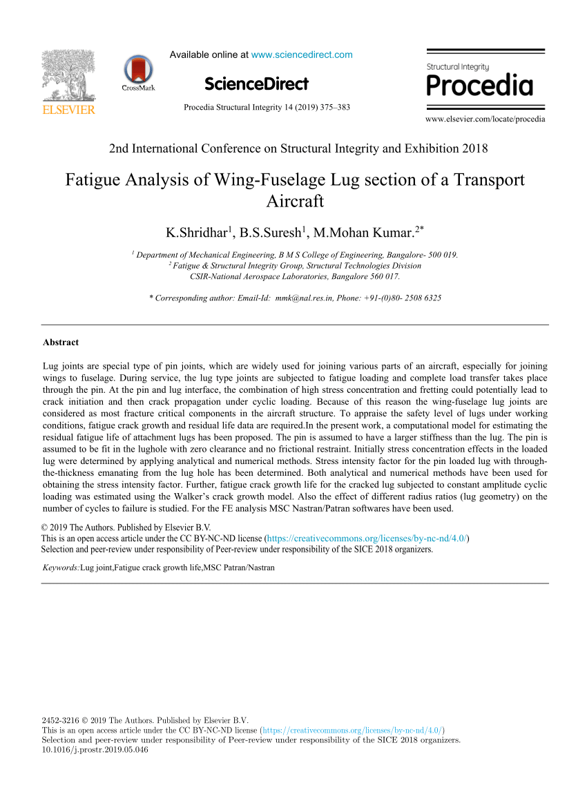 Pdf Fatigue Analysis Of Wing Fuselage Lug Section Of A Transport Aircraft