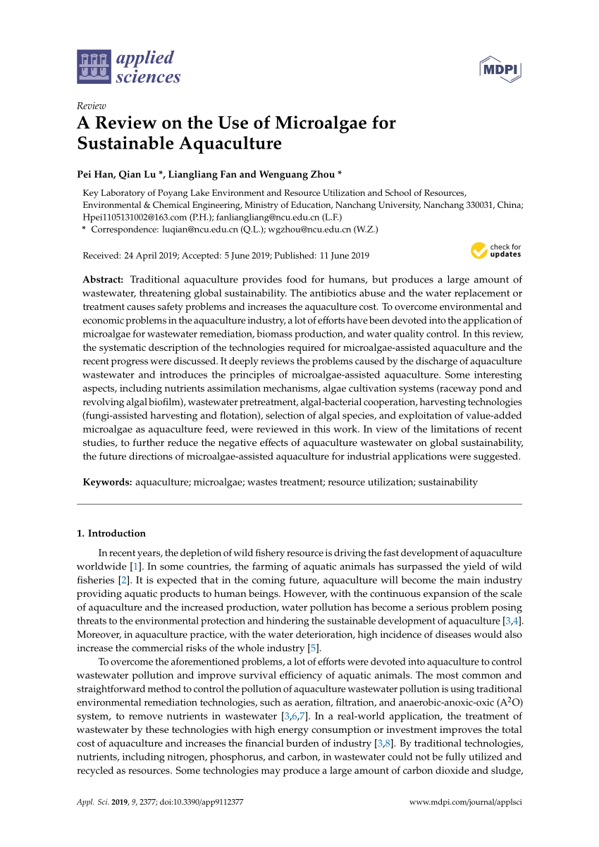 Pdf A Review On The Use Of Microalgae For Sustainable Aquaculture