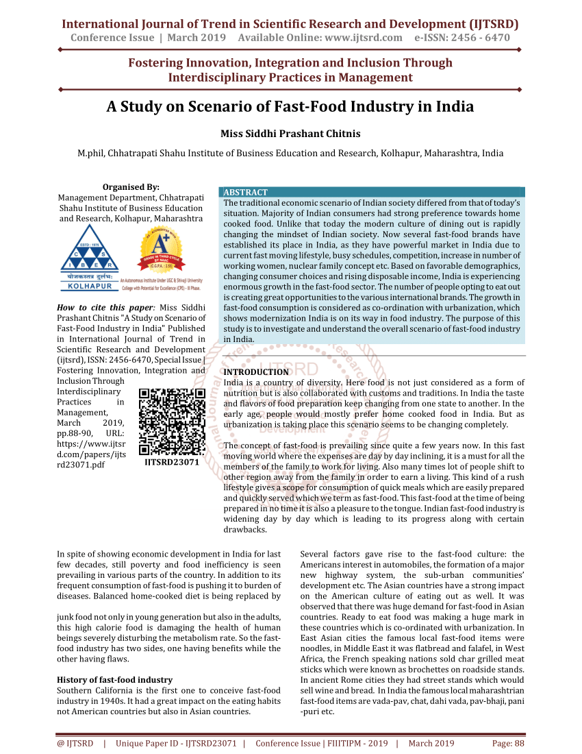 literature review on fast food in india