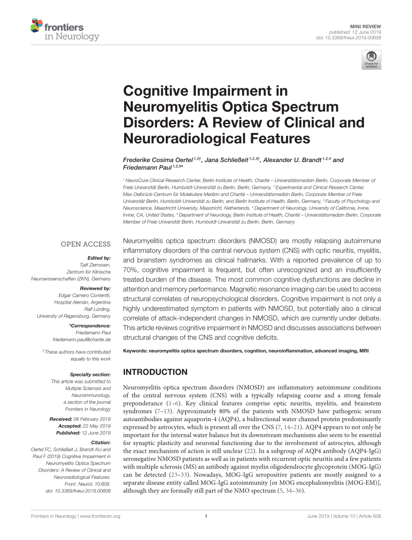 (PDF) Cognitive Impairment in Neuromyelitis Optica Spectrum Disorders ...
