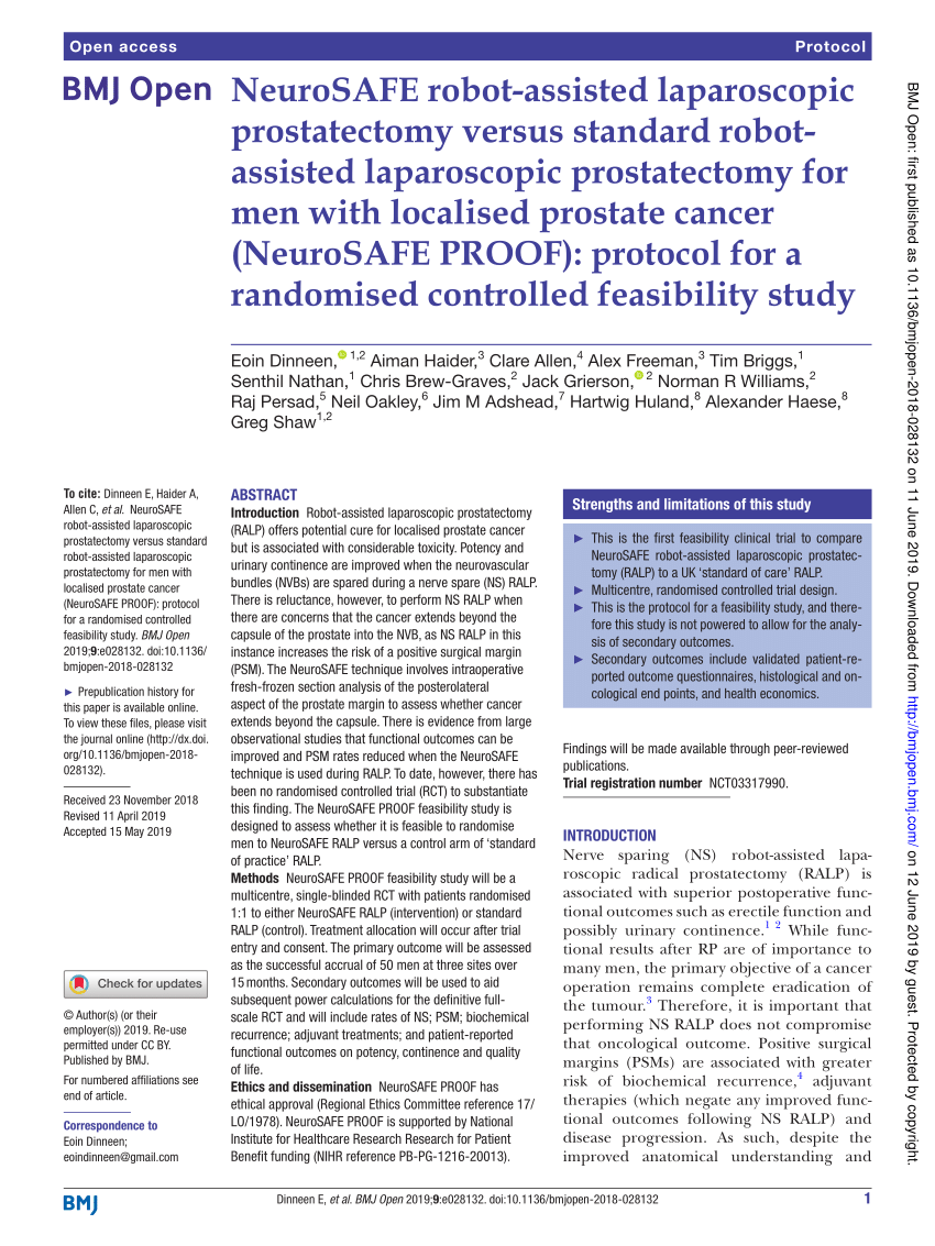 Trafik anmodning til stede PDF) NeuroSAFE robot-assisted laparoscopic prostatectomy versus standard  robot-assisted laparoscopic prostatectomy for men with localised prostate  cancer (NeuroSAFE PROOF): Protocol for a randomised controlled feasibility  study