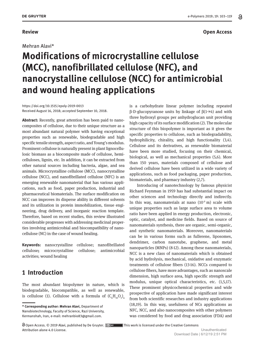 Pdf Modifications Of Microcrystalline Cellulose Mcc