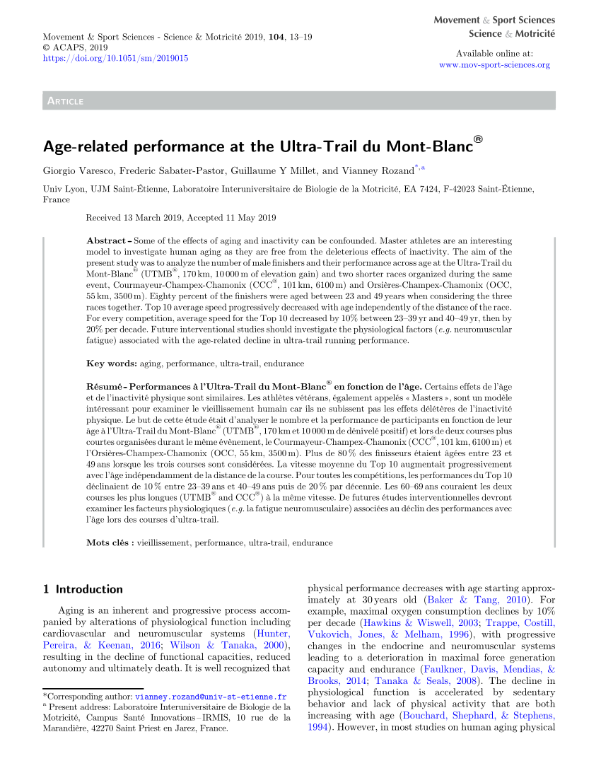 PDF) Age-related performance at the Ultra-Trail du Mont-Blanc ®