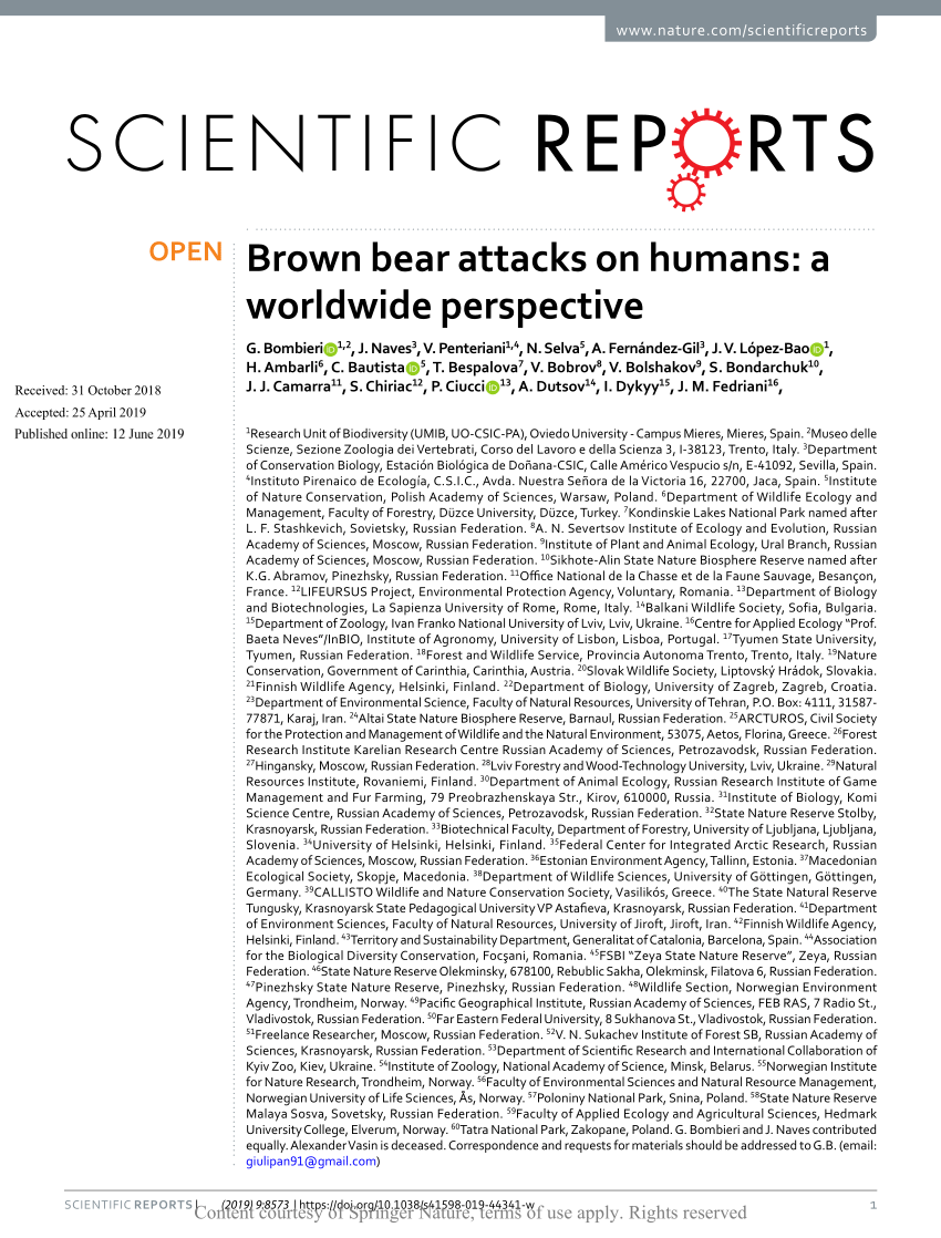 Pdf Brown Bear Attacks On Humans A Worldwide Perspective