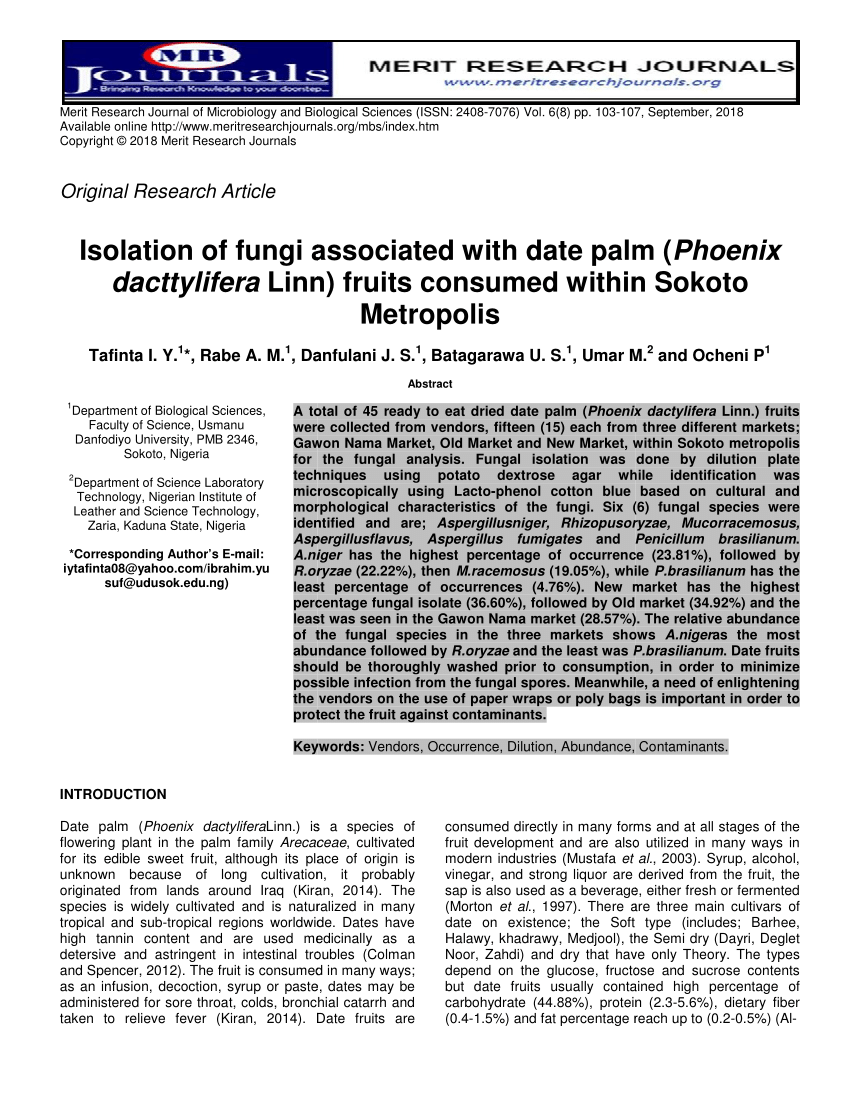 PDF) Isolation of fungi associated with date palm dactylifera Linn ...