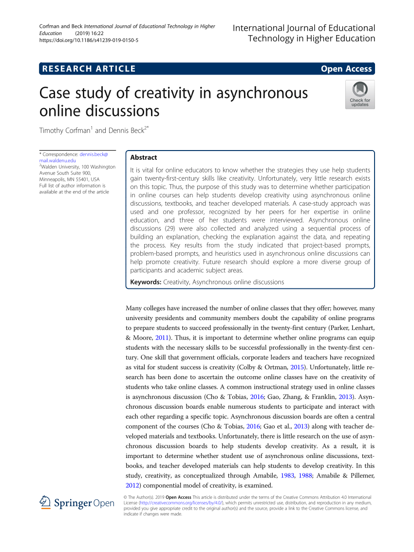 case study of creativity in asynchronous online discussions