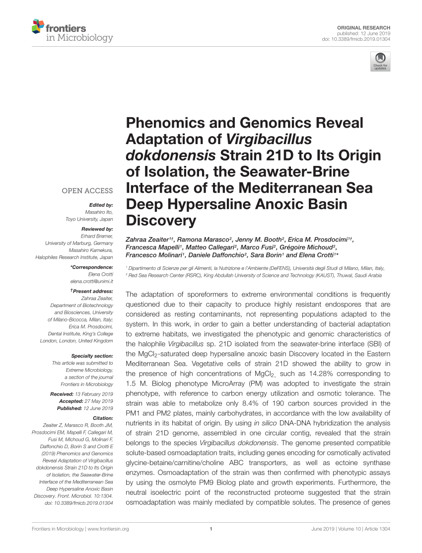 PDF) Phenomics and Genomics Reveal Adaptation of Virgibacillus ...