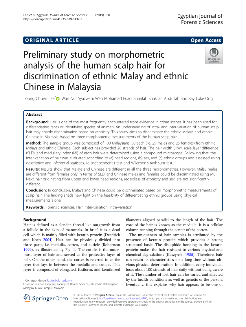 Pdf Preliminary Study On Morphometric Analysis Of The Human Scalp Hair For Discrimination Of Ethnic Malay And Ethnic Chinese In Malaysia