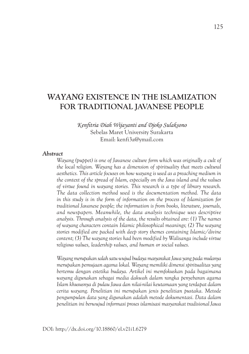 Pdf Wayang Existence In The Islamization For Traditional Javanese People