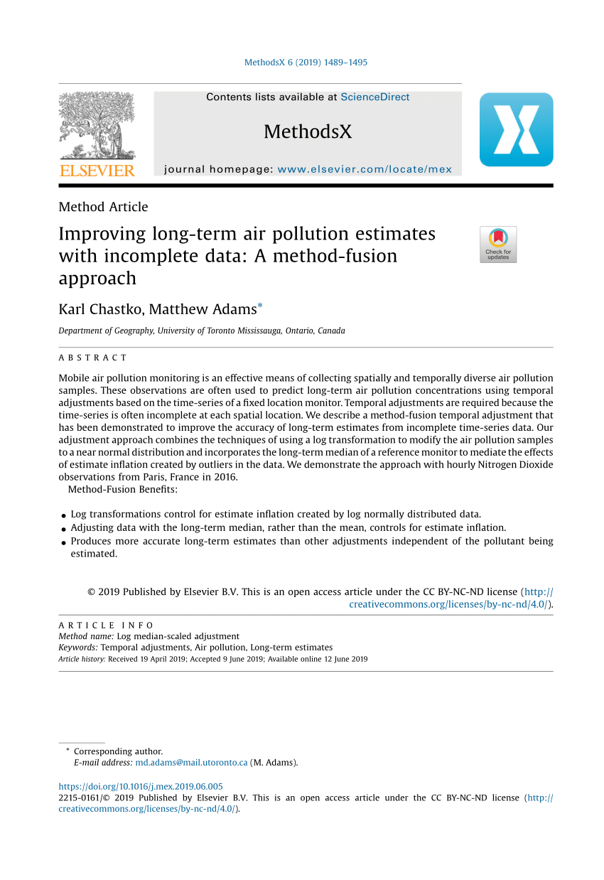 Pdf Improving Long Term Air Pollution Estimates With Incomplete Data A Method Fusion Approach