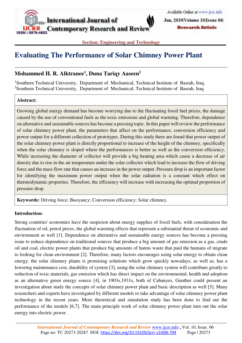 literature review on solar chimney power plant