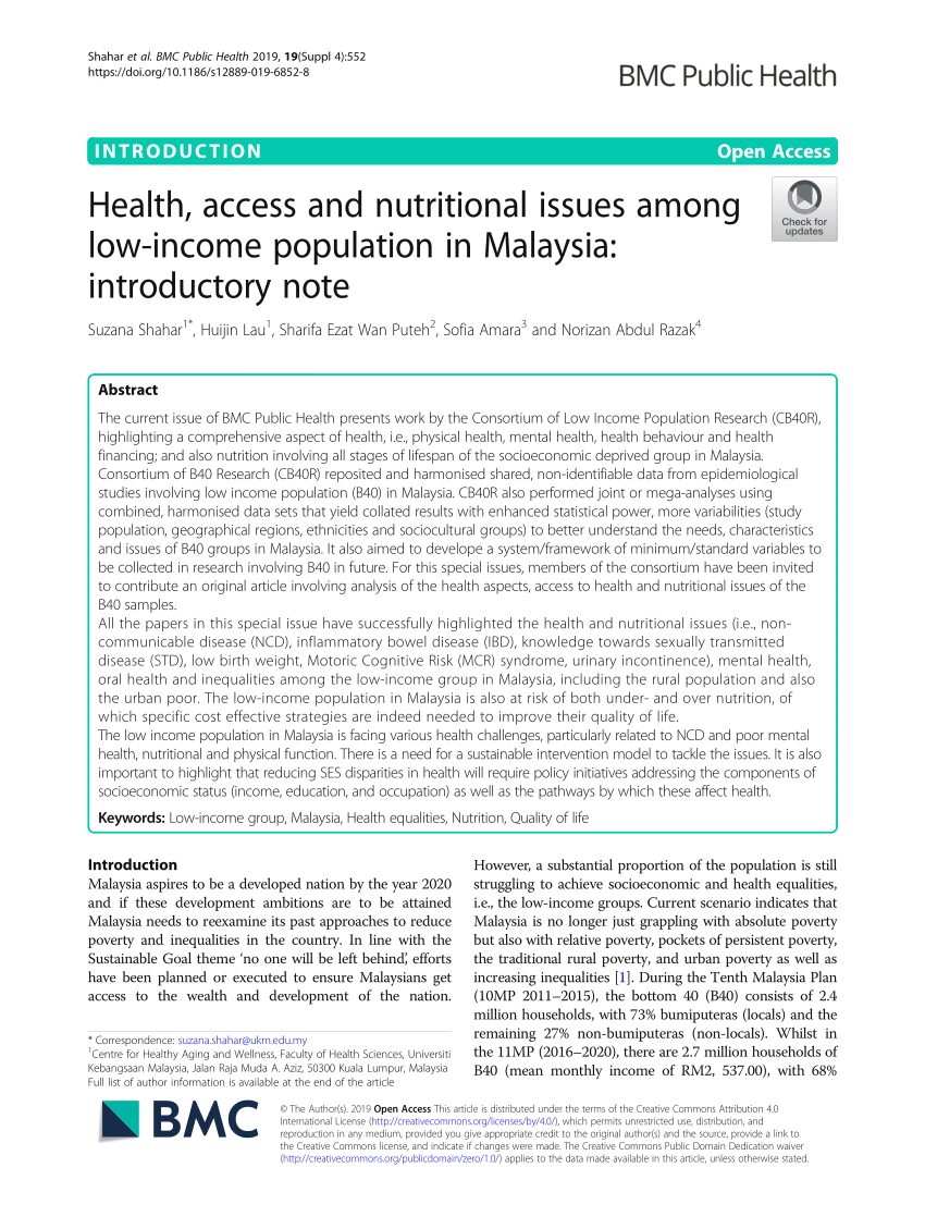 Pdf Health Access And Nutritional Issues Among Low Income Population In Malaysia Introductory Note