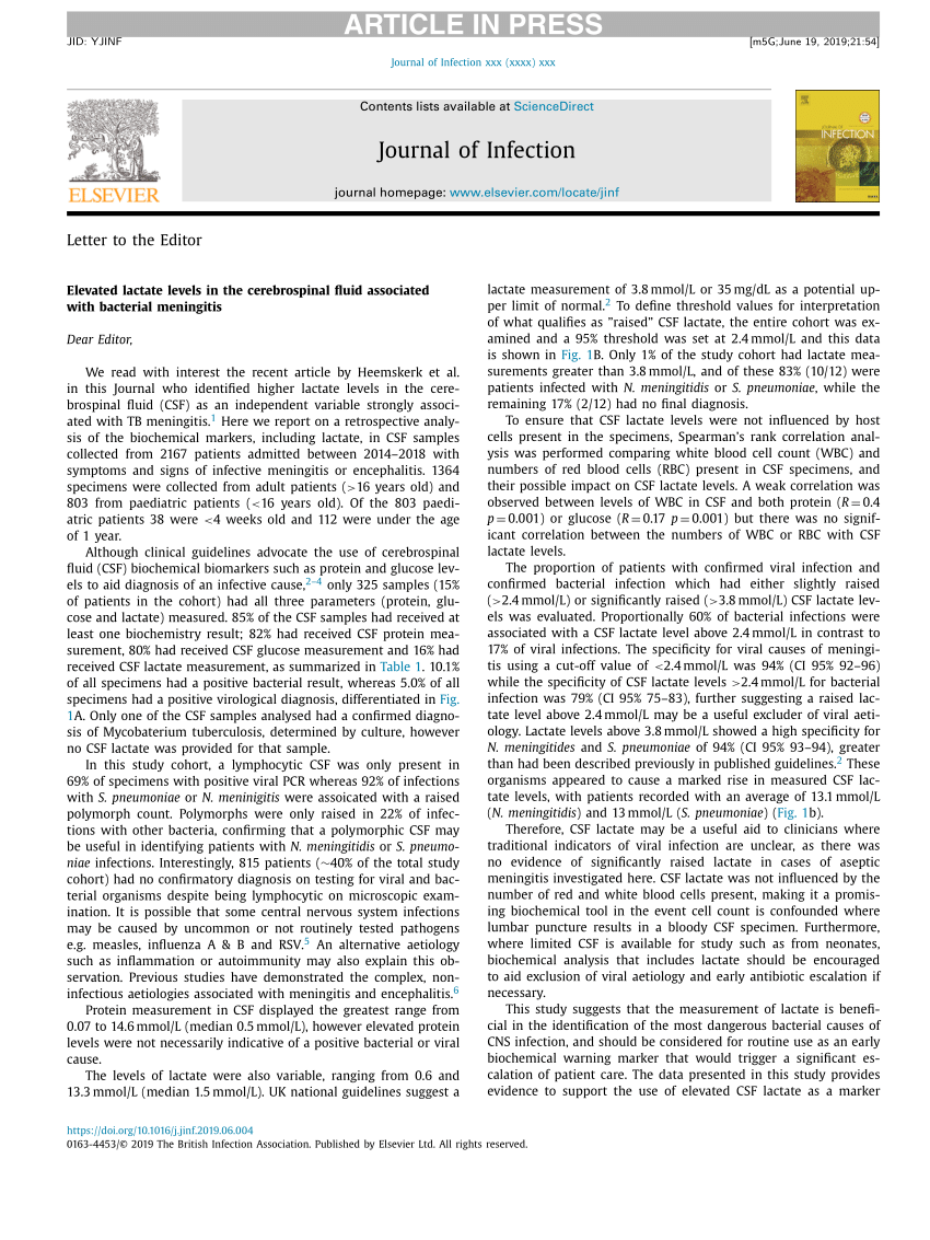 Cerebrospinal fluid lactate level as a diagnostic biomarker for bacterial  meningitis in children, International Journal of Emergency Medicine