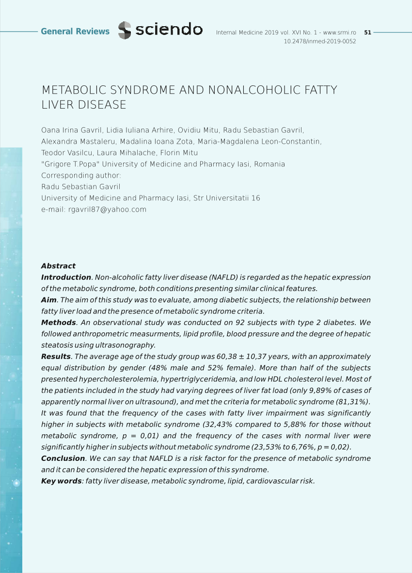 Pdf Metabolic Syndrome And Nonalcoholic Fatty Liver Disease