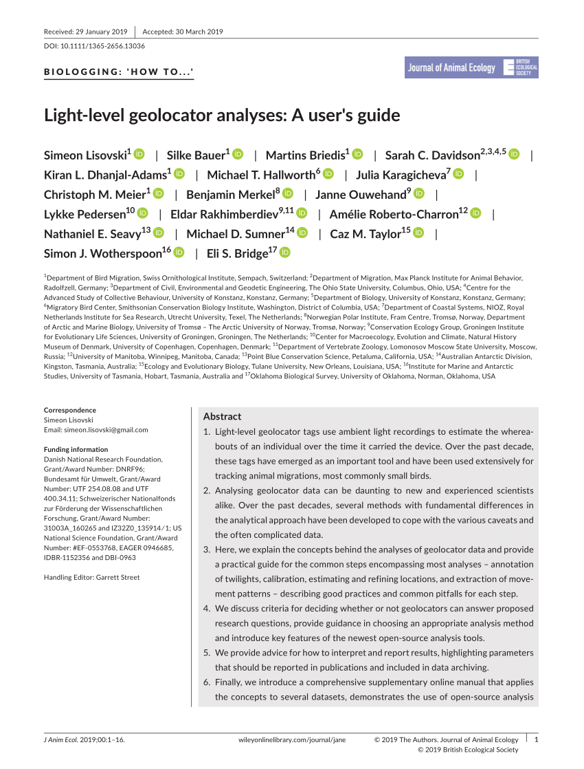 Pdf Lightlevel Geolocator Analyses A Users Guide