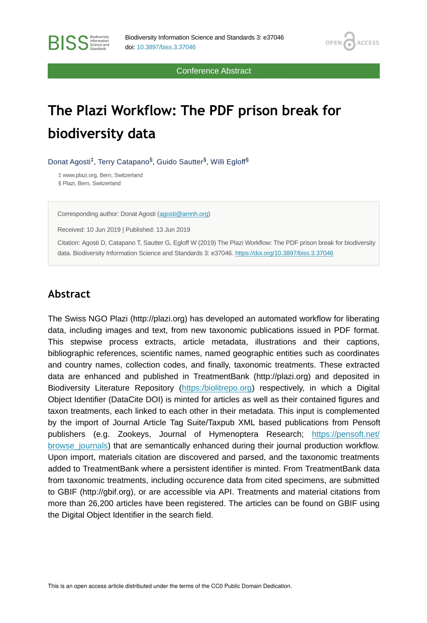 Pdf The Plazi Workflow The Pdf Prison Break For Biodiversity Data