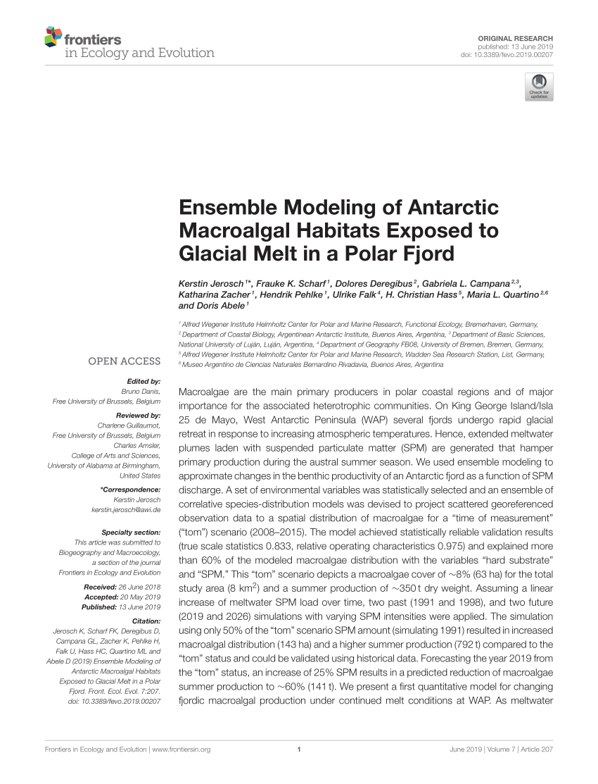 PDF) Ensemble Modeling of Antarctic Macroalgal Habitats Exposed to Glacial  Melt in a Polar Fjord