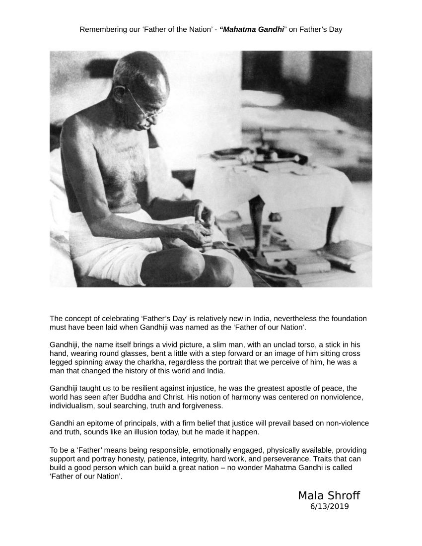 essay on mahatma gandhi the father of nation