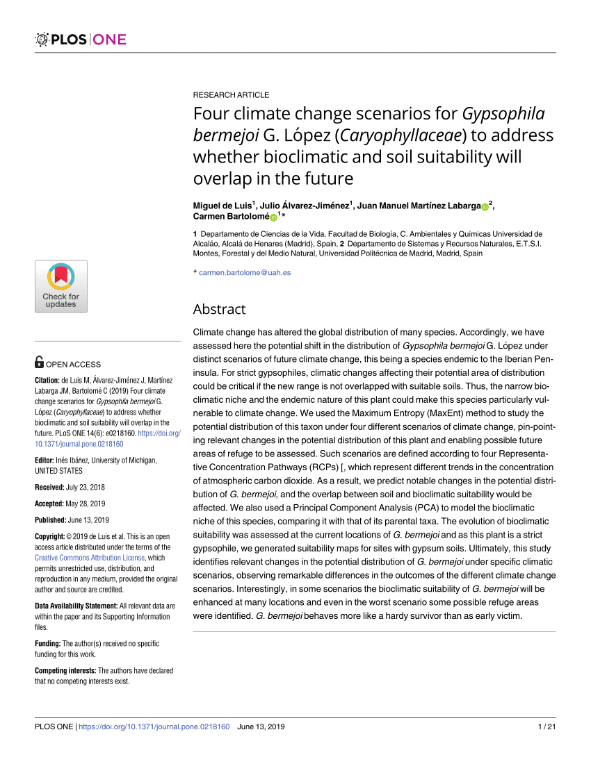 Pdf Four Climate Change Scenarios For Gypsophila Bermejoi G