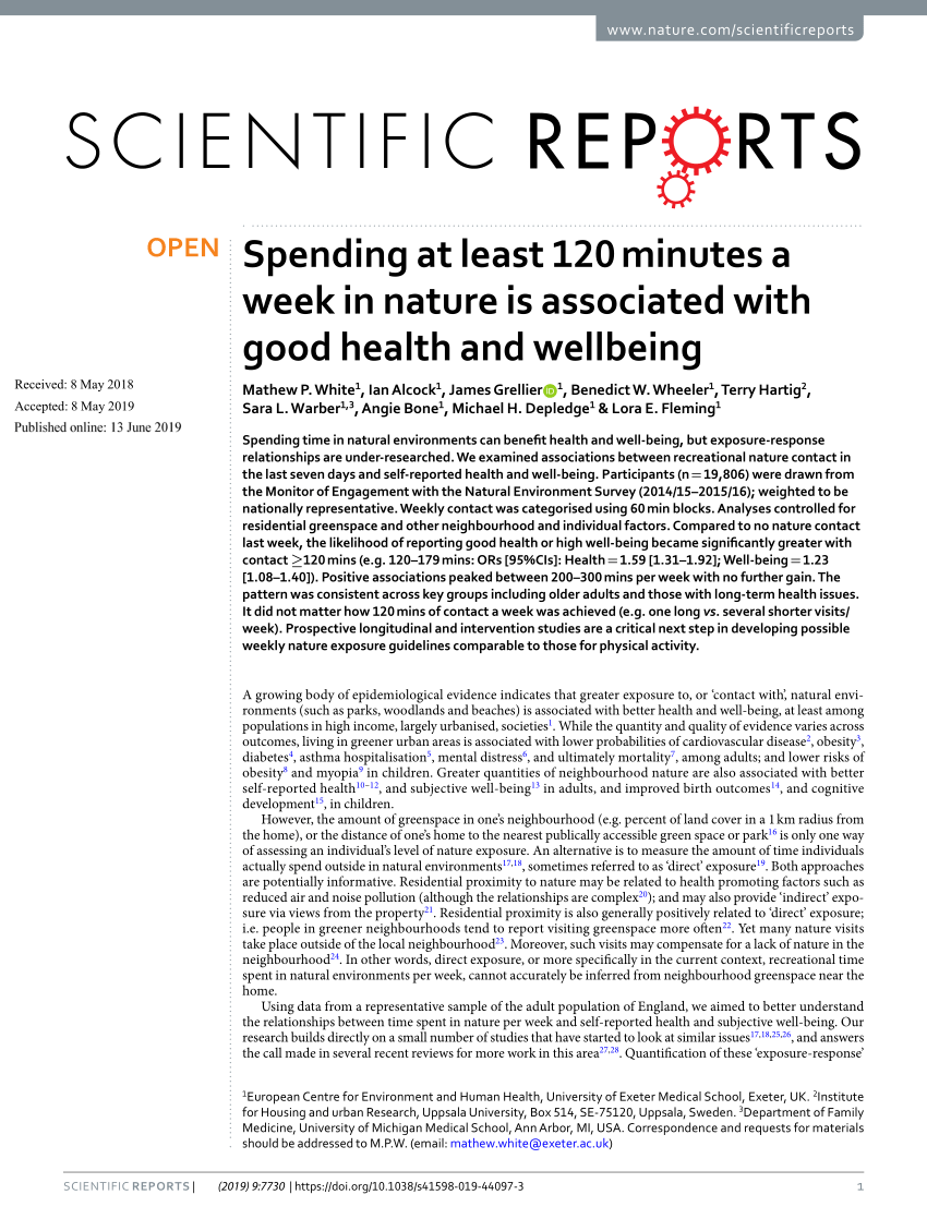 Pdf Spending At Least 120 Minutes A Week In Nature Is Associated