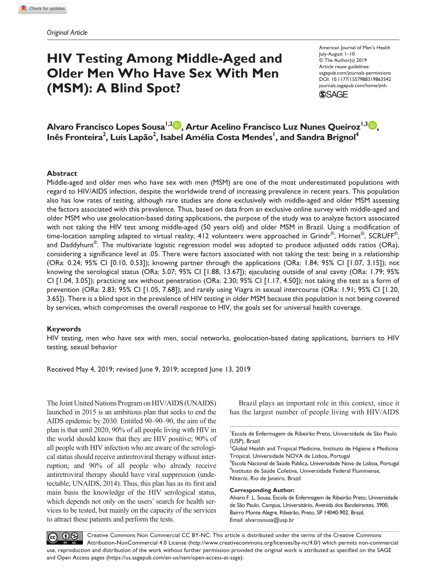 PDF) HIV Testing Among Middle-Aged and Older Men Who Have Sex With Men  (MSM): A Blind Spot?