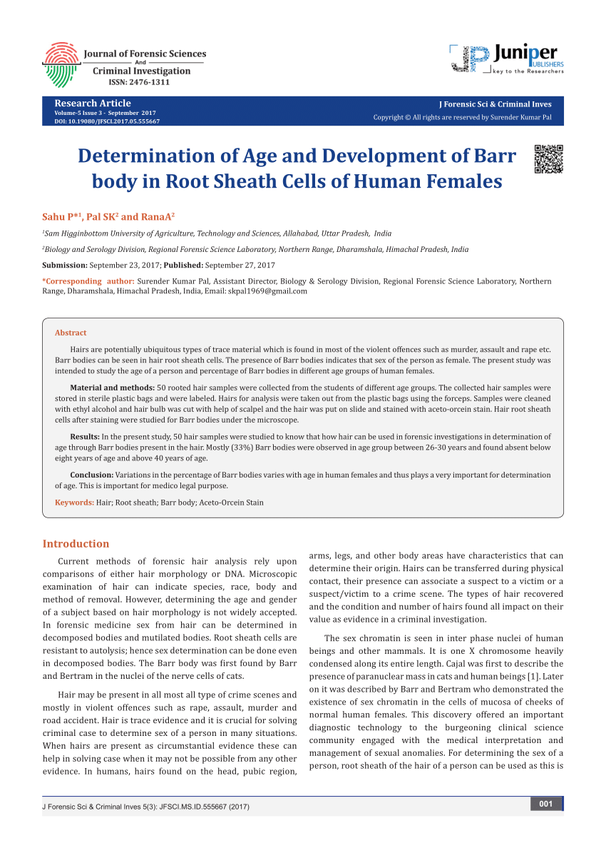 Pdf Determination Of Age And Development Of Barr Body In Root