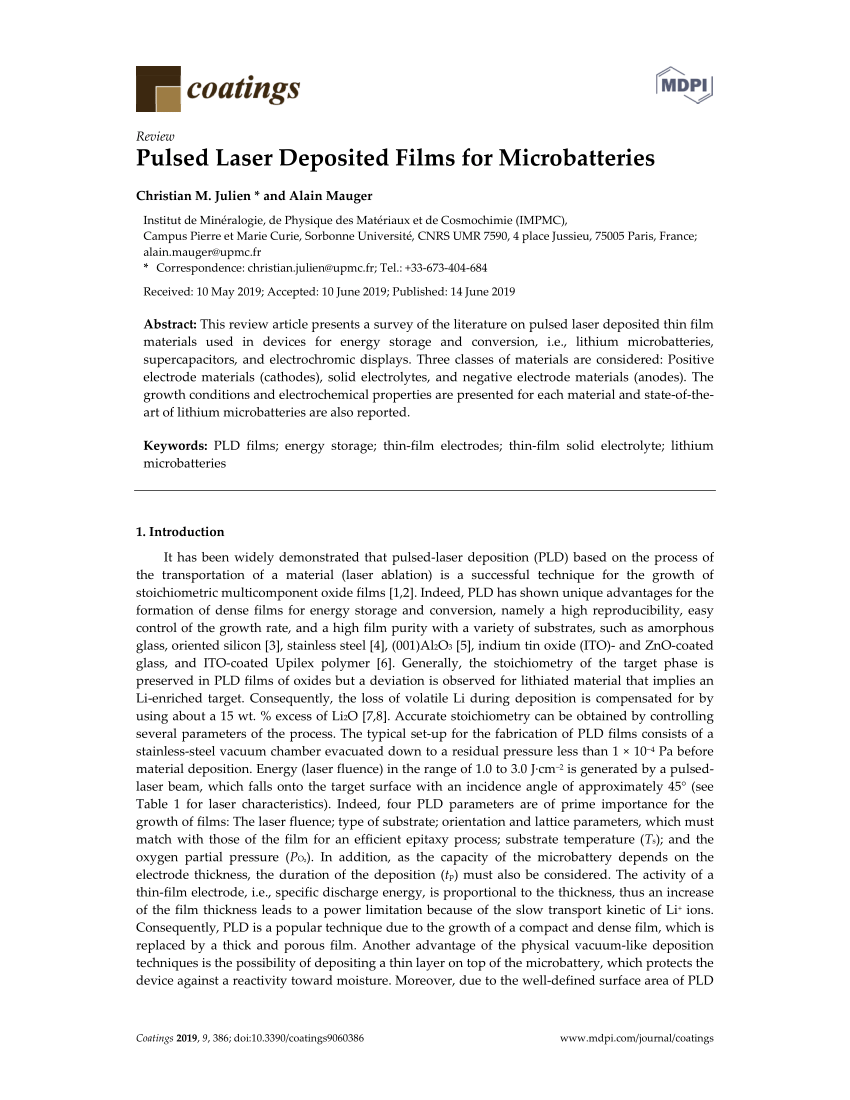 PDF) Pulsed Laser Deposited Films for Microbatteries