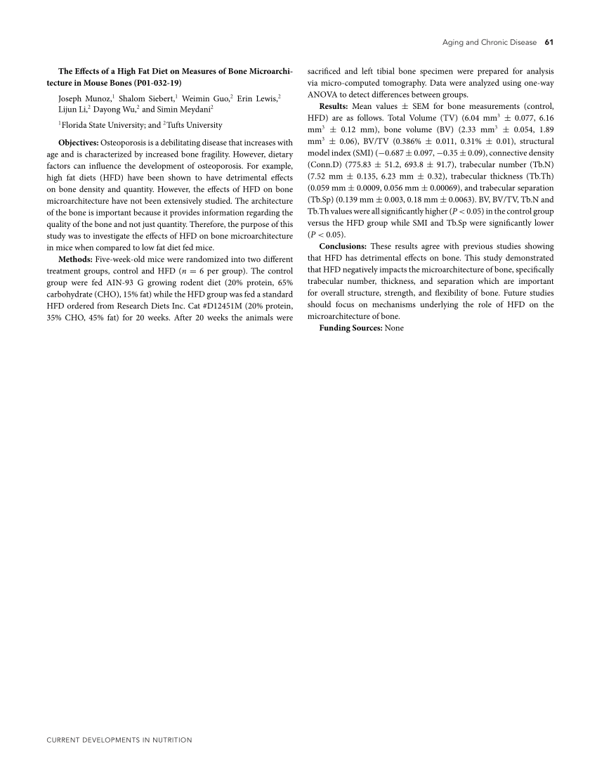 Pdf The Effects Of A High Fat Diet On Measures Of Bone Microarchitecture In Mouse Bones P01 1507