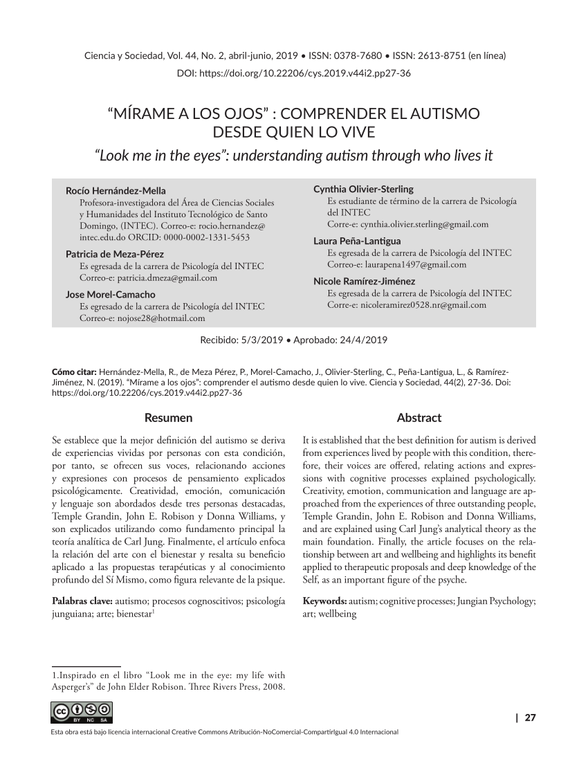 Pdf “mírame A Los Ojos” Comprender El Autismo Desde Quien Lo Vive 