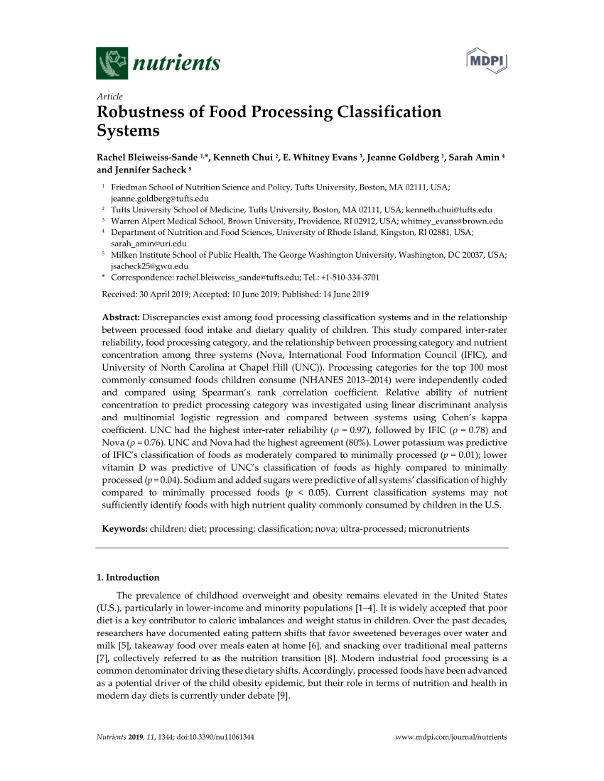 Pdf Robustness Of Food Processing Classification Systems