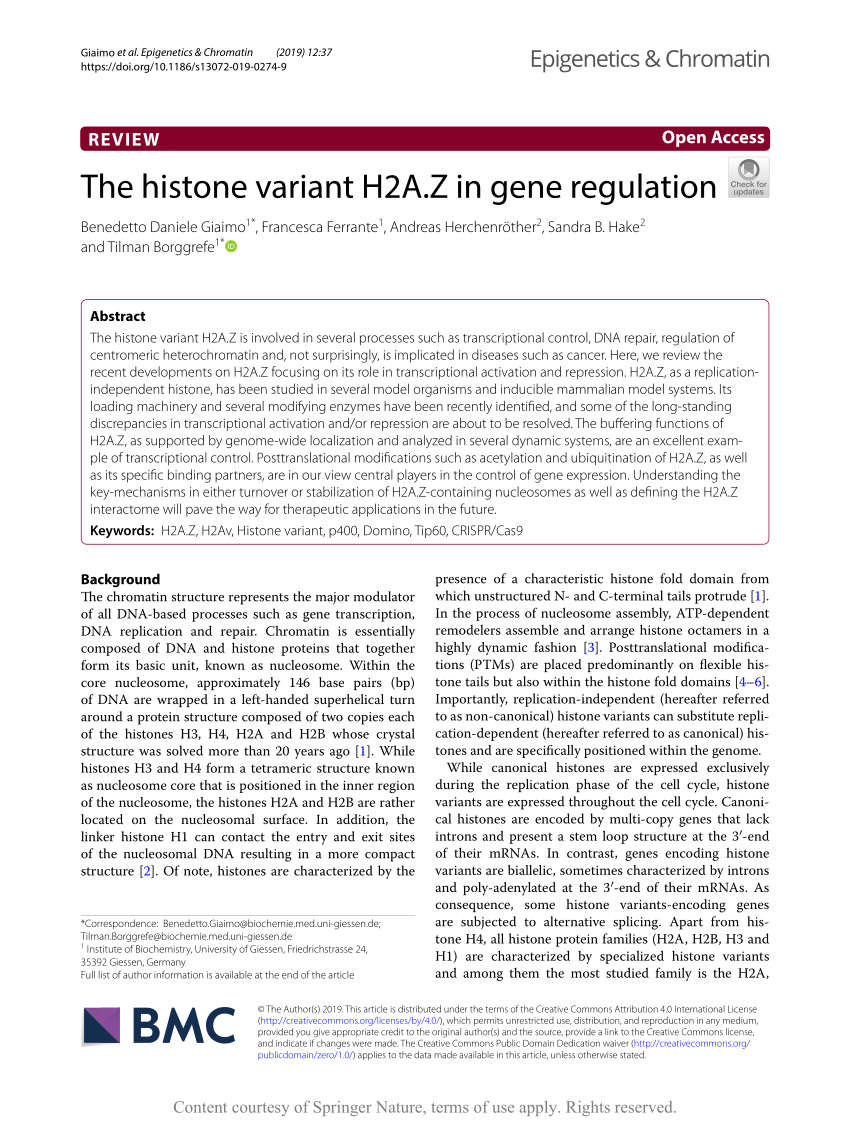 (PDF) The histone variant H2A.Z in gene regulation