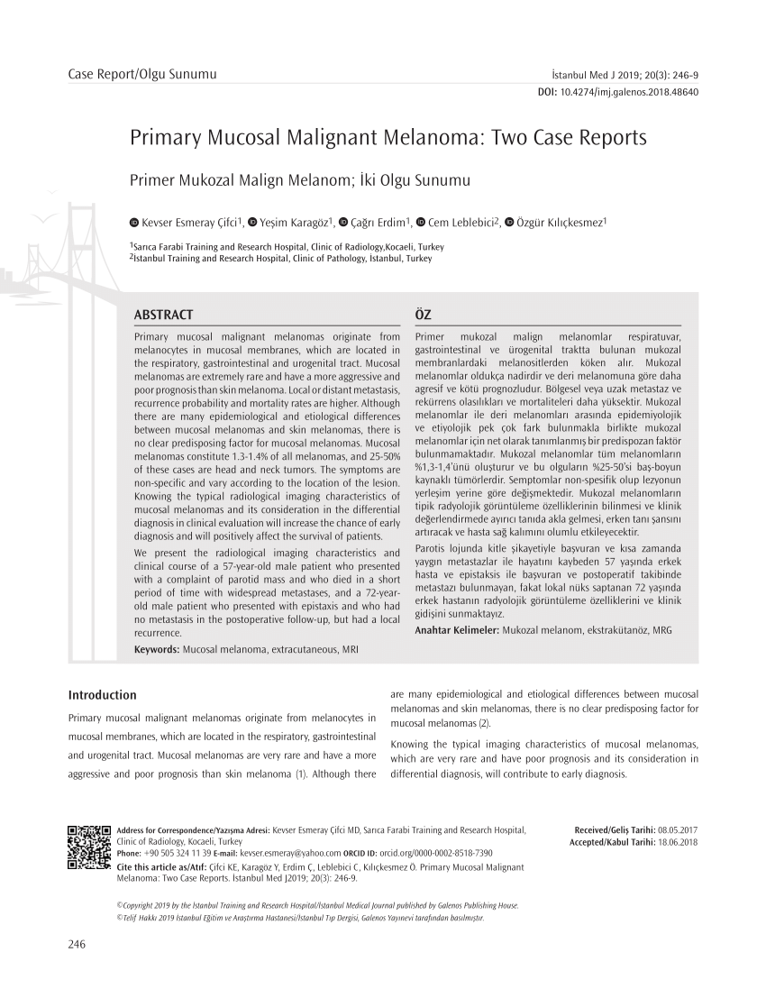 Pdf Primary Mucosal Malignant Melanoma Two Case Reports