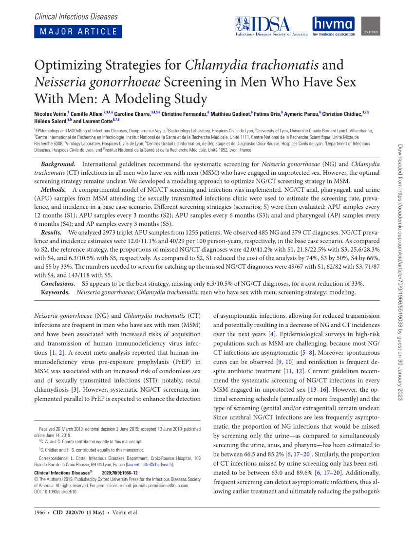 Pdf Optimizing Strategies For Chlamydia Trachomatis And Neisseria Gonorrhoeae Screening In Men 