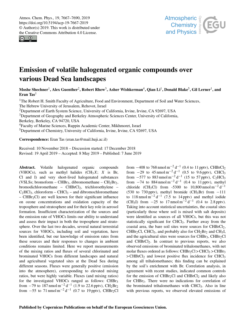 (PDF) Emission of volatile halogenated organic compounds over various