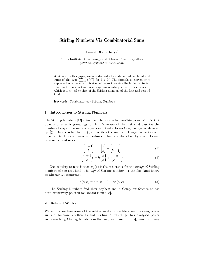 PDF) A recurrence formula for the first kind Stirling numbers
