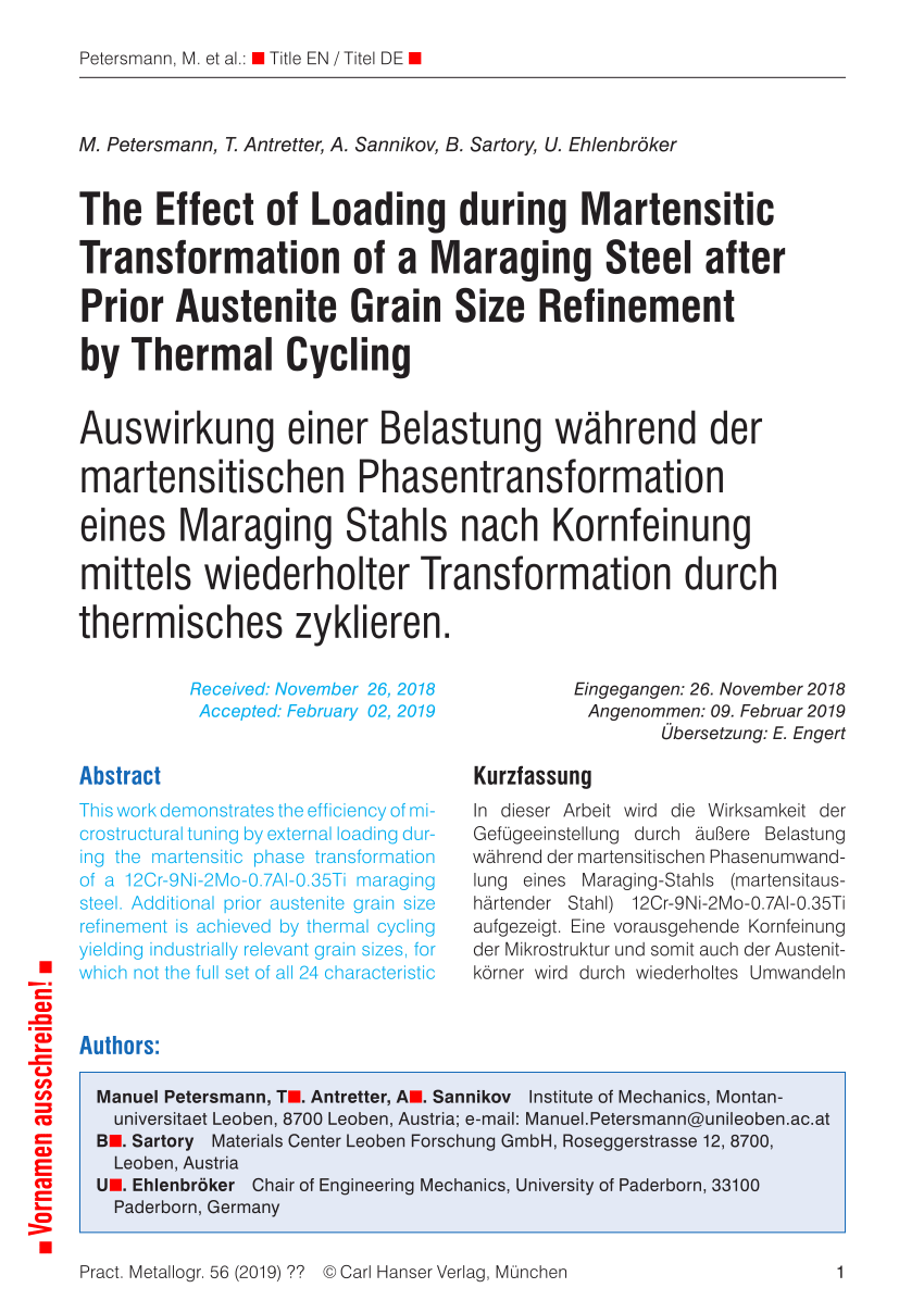 Pdf The Effect Of Loading During Martensitic Transformation