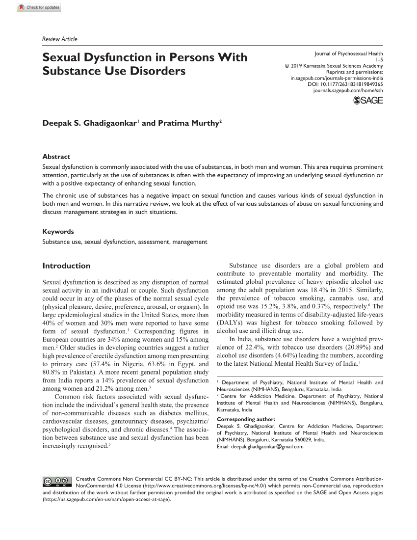 PDF Sexual Dysfunction in Persons With Substance Use Disorders