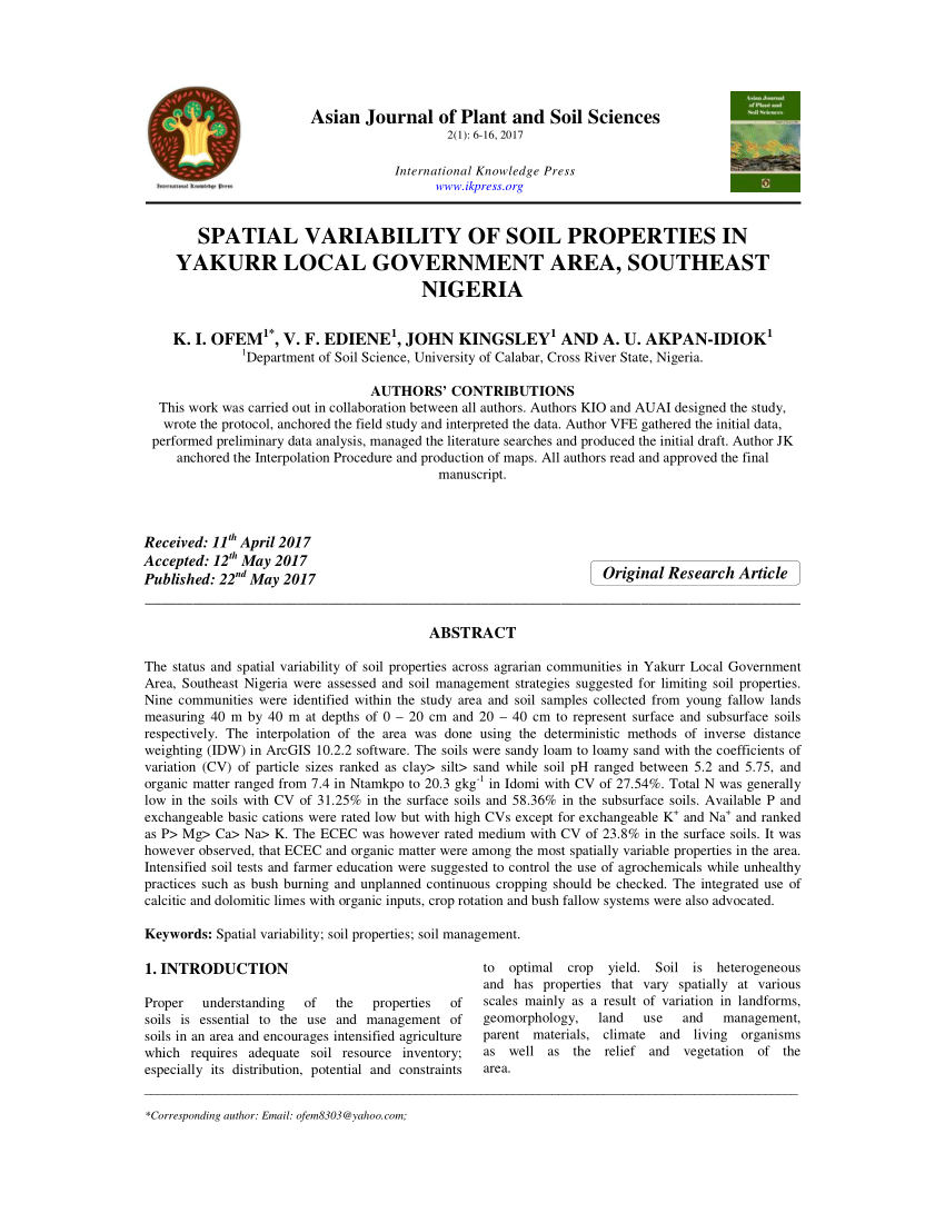 (PDF) Asian Journal of Plant and Soil Sciences SPATIAL VARIABILITY OF