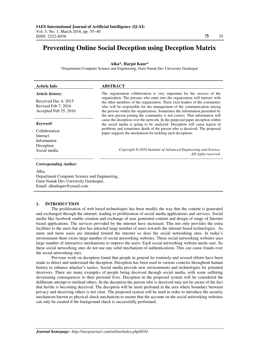 (PDF) Preventing Online Social Deception using Deception Matrix