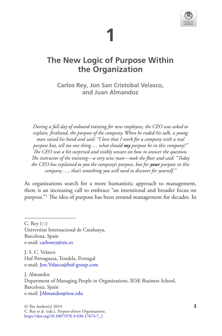 Pdf The New Logic Of Purpose Within The Organization