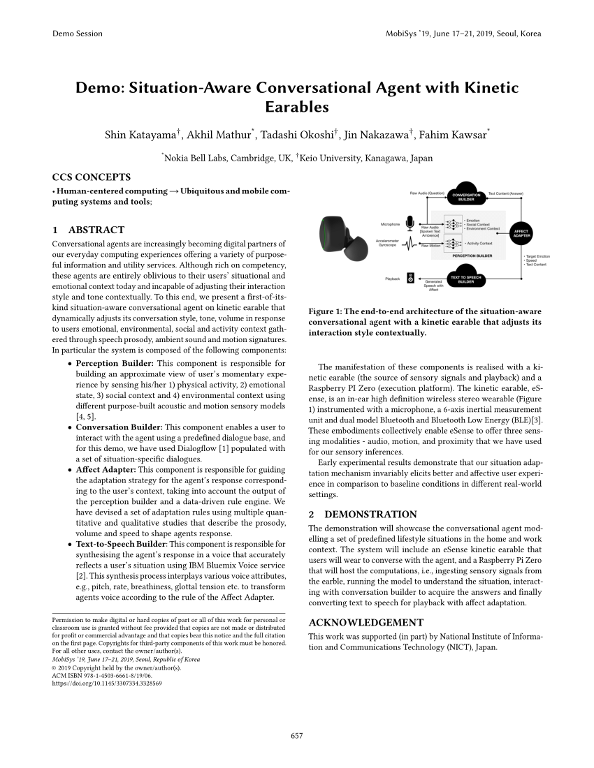 Pdf Situation Aware Conversational Agent With Kinetic Earables