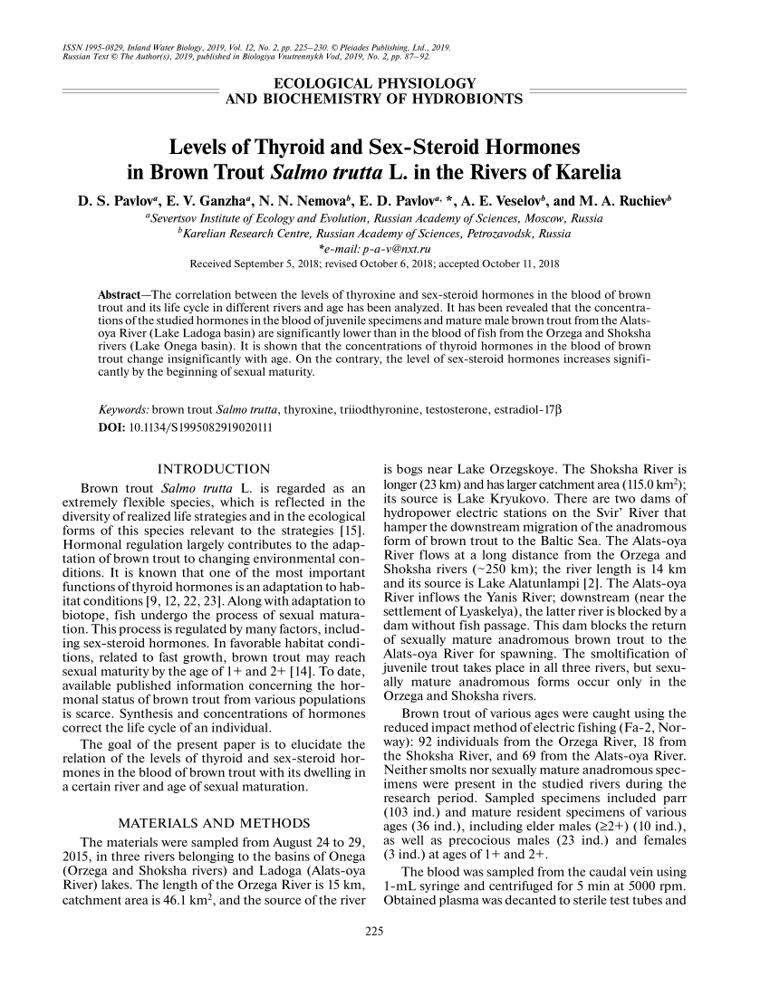 PDF) Levels of Thyroid and Sex-Steroid Hormones in Brown Trout Salmo trutta  L. in the Rivers of Karelia