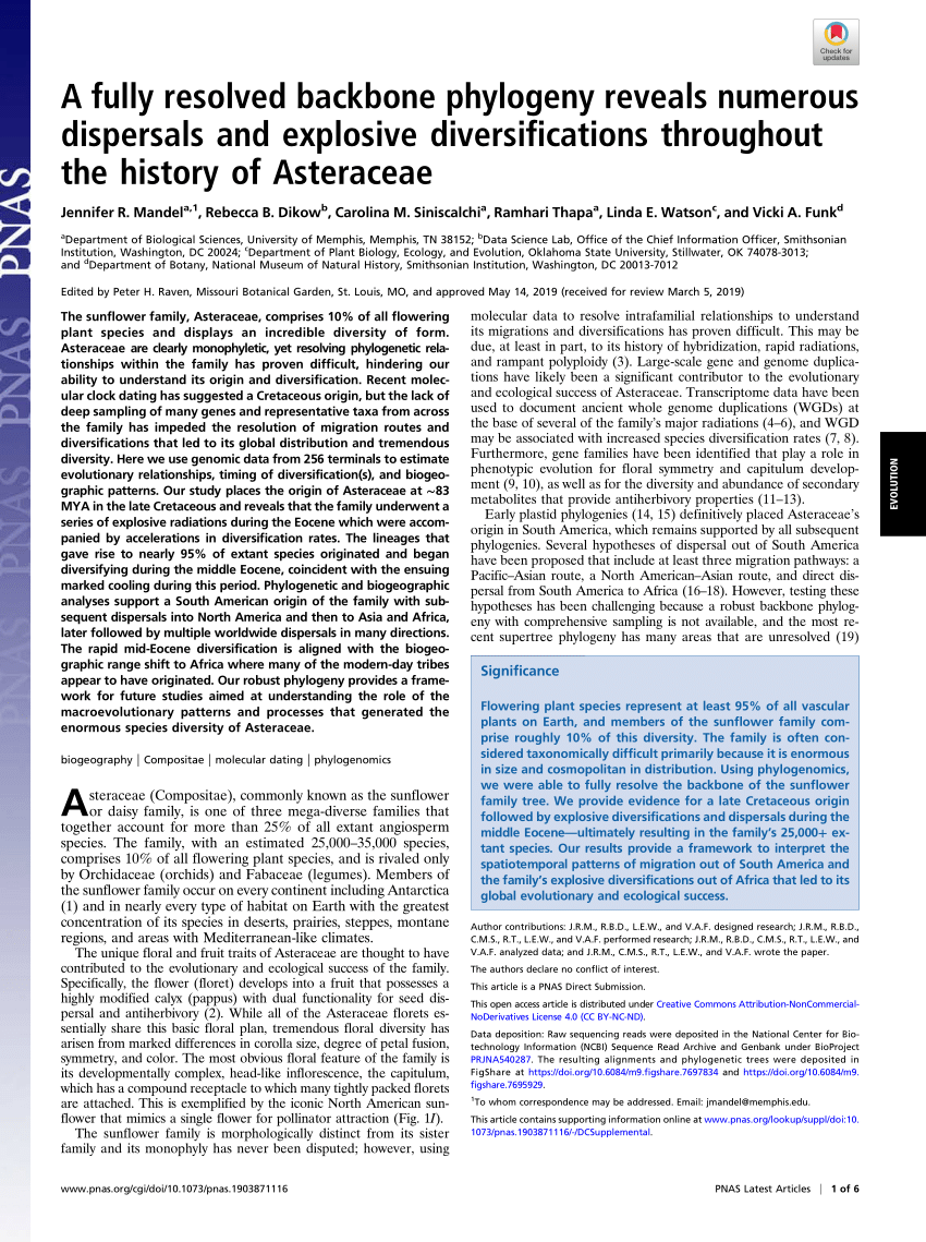 Pdf A Fully Resolved Backbone Phylogeny Reveals Numerous Dispersals And Explosive Diversifications Throughout The History Of Asteraceae